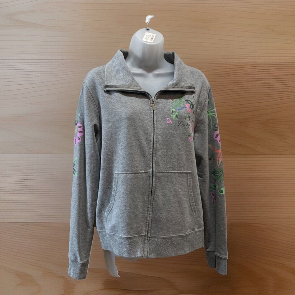 Mandarine women's Zip Top with Flowers Cotton Blend in Gray color Size XL